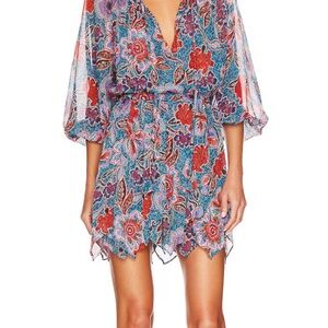 Floral V-Neck Dress with Sheer Sleeves